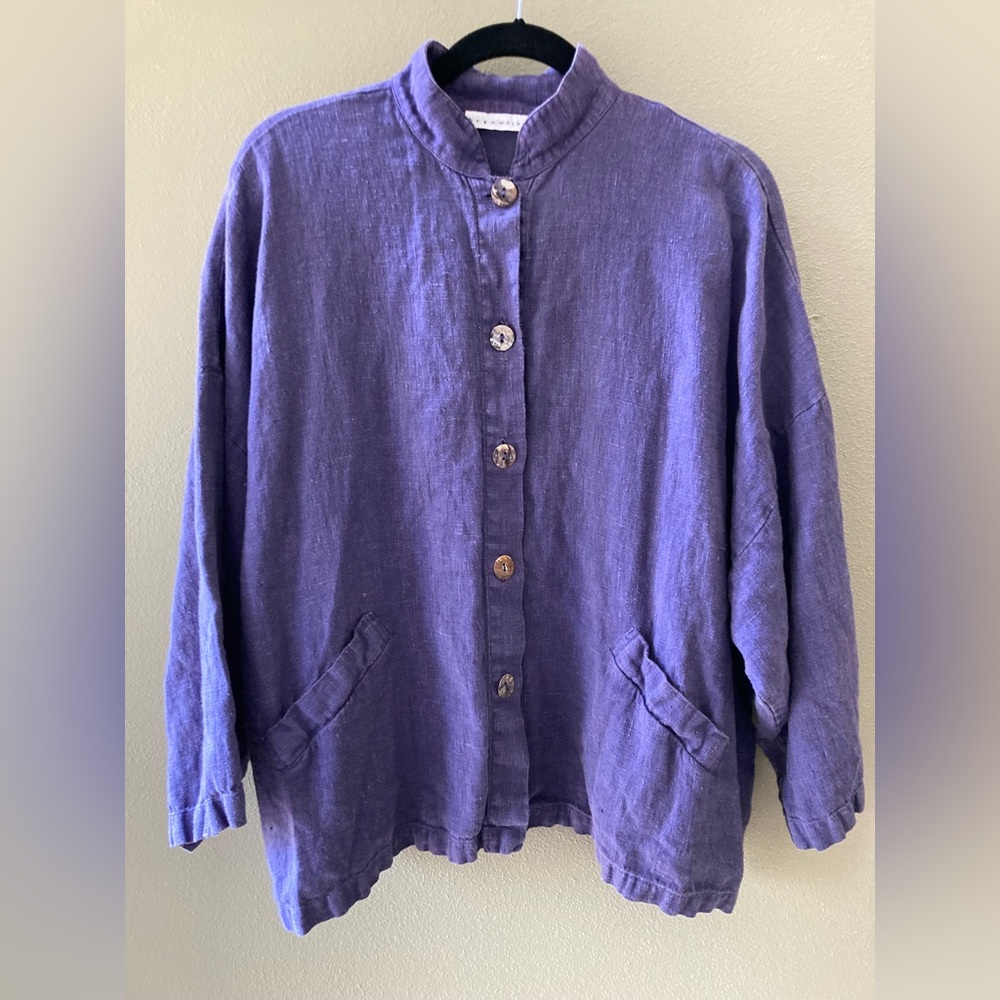 Vintage BRYN WALKER Women's Purple Button-Up Linen Jacket